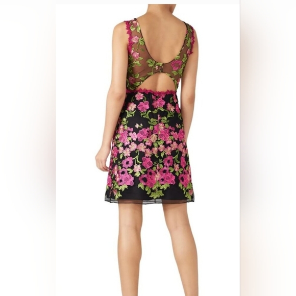 NWOT Marchesa Notte Black & Pink Sleeveless Embroidered Cocktail Dress - Picture 2 of 7
